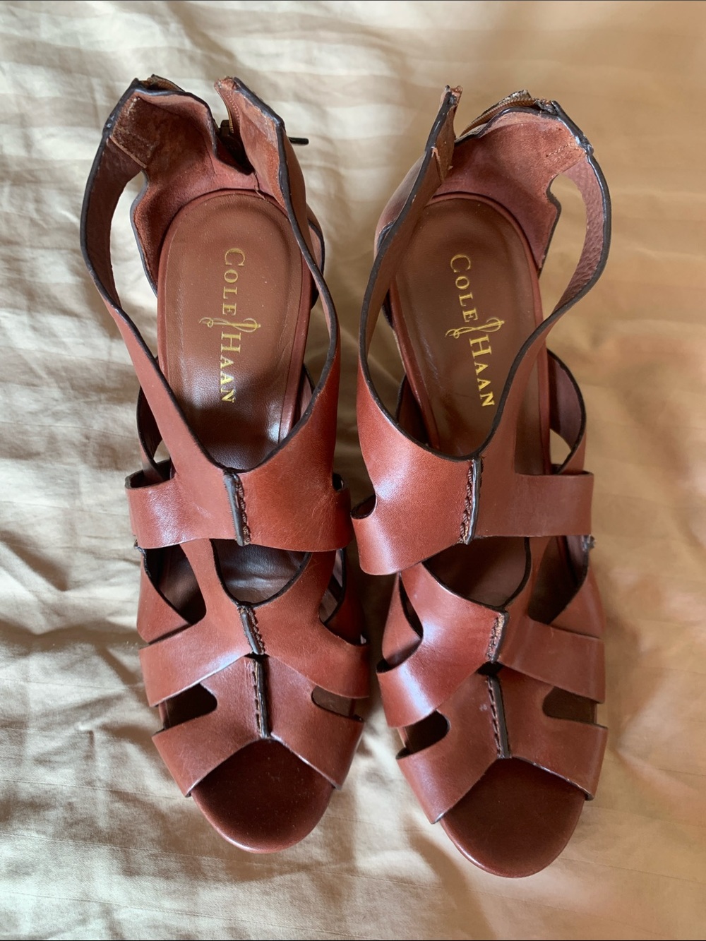 Cole Haan Brown Leather Strappy Wedge Sandals